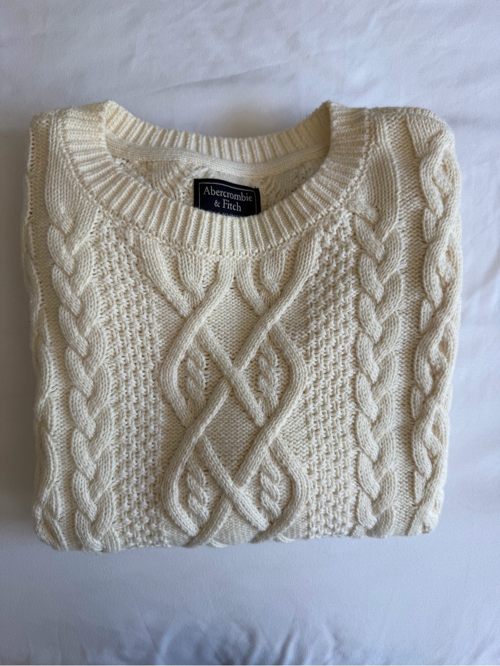 Abercrombie & Fitch Fisherman Cable Knit Cream Cotton Blend Crew Neck Sweater